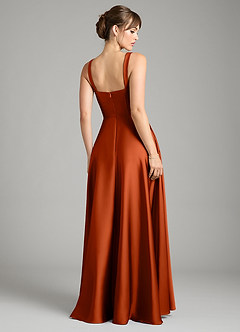 Azazie Shaude Bridesmaid Dresses Paprika A-Line Pleated Stretch Satin Dress image2