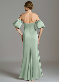 Azazie Kacey At-home Try On Dresses Agave Mermaid Off the Shoulder Stretch Satin Dress image5