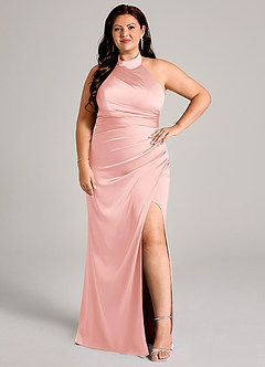 Azazie Jemma Brautjungfernkleider Etui Plissee Stretch-Satin Kleid Puderrosa image10