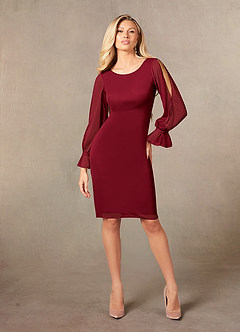 Azazie London At-home Try On Dresses Burgundy Sheath Mesh Dress image3