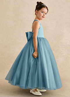 Azazie Peanut Blumenmädchenkleider A-Linie Riemen Tüll Kleid Stimmungsvolles Blau image3