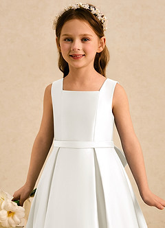 Azazie Josie Flower Girl Dresses Ivory A-Line Pleated Matte Satin Dress image5