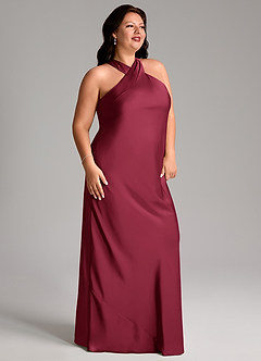 Azazie Doretta Bridesmaid Dresses Burgundy Mermaid Pleated Stretch Satin Dress image4