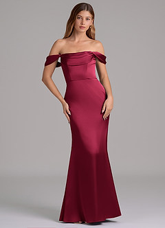 Azazie Miley Vestidos de damas de honor Vestido de Borgoña de Satén Elástico de Corte Sirena Convertible con Vestidos sin tirantes image3