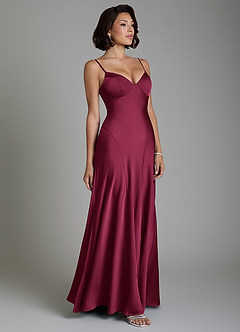Azazie Tierra Kleider zum Anprobieren zu Hause Eine Linie Korsett Stretch-Satin Kleid Burgunderrot image4