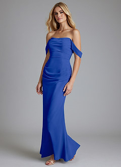 Azazie Luiza Bridesmaid Dresses Royal Blue Mermaid Off the Shoulder Chiffon Dress image1