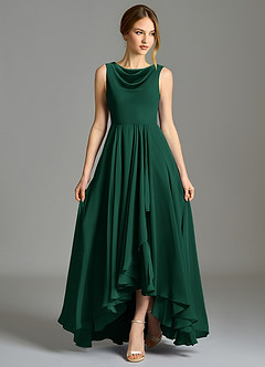 Azazie Wonderland Robes de demoiselle d'honneur Robe Trapèze en Mousseline de soie Plissée émeraude image4