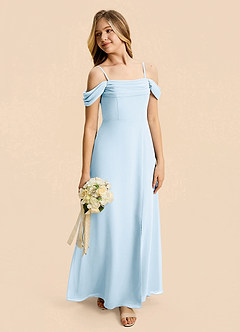 Azazie Lilly Junior Sky Blue A-Line Pleated Chiffon Dress image5
