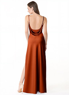Azazie Alaija Robes de demoiselle d'honneur Robe Sirène en Satin extensible Fente Latérale Paprika image4