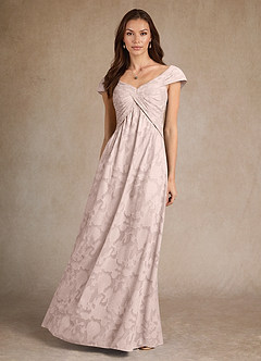 Azazie Myrtle Mother of the Bride Dresses Blushing Pink A-Line Pleated Floral Burnout Dress image4