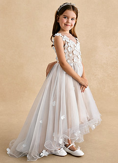 Azazie Celia vestidos de niña de las flores Vestido de Rosa Inglesa de Tul de Corte En A con Encaje image3