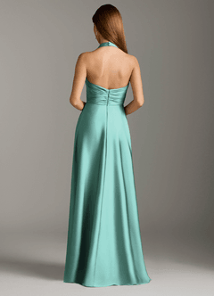 Azazie Tessie Robes de demoiselle d'honneur Robe Trapèze en Satin extensible Plissée Aqua image2