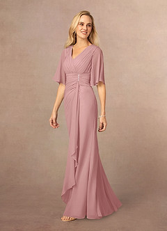 Azazie Carson Mother of the Bride Dresses Dusty Rose A-Line V-Neck Lace Chiffon Dress image2