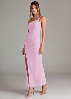 Azazie Eren Robes de demoiselle d'honneur Robe Sirène en Mousseline de soie Une épaule Rose Bonbon image5