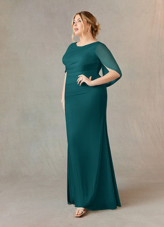 Azazie Belladonna Mother of the Bride Dresses Peacock Mermaid Scoop Pleated Mesh Dress image8