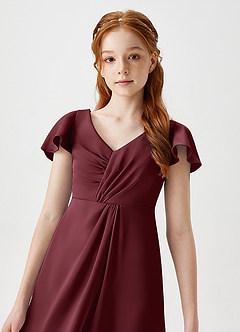 Azazie Soren Junior Cabernet A-Line Ruched Stretch Satin Dress image3
