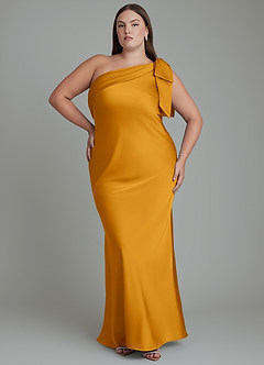 Azazie Yuanna Bridesmaid Dresses Butterscotch Mermaid One Shoulder Stretch Satin Dress image8