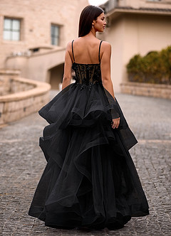 Dreama Noir Robe de bal corset en dentelle à volants image9