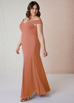 Azazie Lecia Jurken voor bruidsmeisjes Converteerbaar Jurk van Chiffon met rijk Off-the-shoulder geplooid Meer Gesneden image10