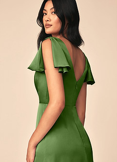 Azazie Soren Bridesmaid Dresses Basil A-Line Pleated Stretch Satin Dress image5