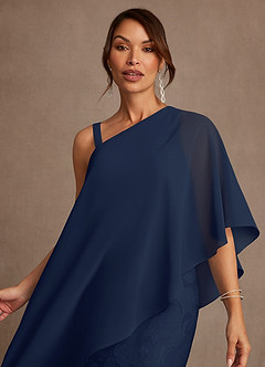 Azazie Wilma Mère de la mariée Robes Robe Fourreau en Blumen-Burnout Une épaule Bleu Marine Foncé image5
