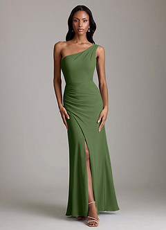 Azazie Madelyn Bridesmaid Dresses Olive Mermaid One Shoulder Chiffon Convertible Dress image7