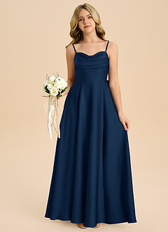 Azazie Bear Junior Dark Navy A-Line Sweetheart Neckline Stretch Satin Dress image7