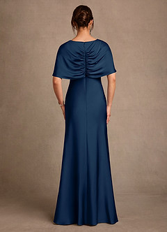 Azazie Dosia Klänningar till brudens mor Klä Tubklänning i Stretch Satin Plisserad Mörk Marinblå image3