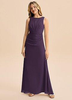 Azazie Floris Junior Robe Trapèze en Mousseline de soie Plissée Prune image4