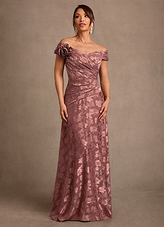 Azazie Bernadette Moeder van de bruid jurken A-Lijn Jurk van Bloemen Burn-out Off the Shoulder Woestijnroos image1