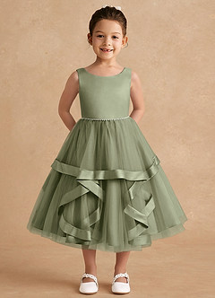 Azazie Posy Flower Girl Dresses Pistachio A-Line Beaded Tulle Dress image1