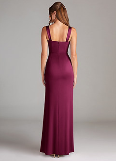 Azazie Denice Bridesmaid Dresses Red Plum Sheath Pleated Stretch Satin Dress image4