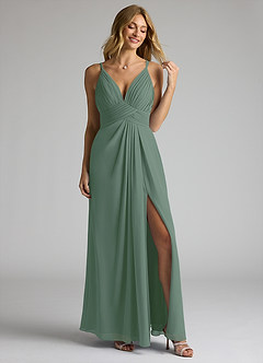 Azazie Maren Allure Bridesmaid Dresses Eucalyptus A-Line V-Neck Lace Chiffon Dress image3