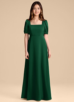 Azazie Briar Junior Dark Green A-Line Bow Stretch Satin Dress image7