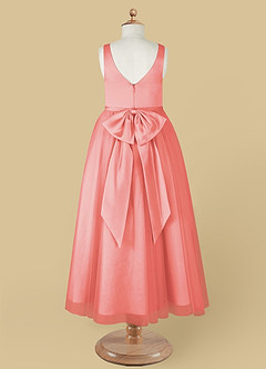 Azazie Marybell Flower Girl Dresses Coral A-Line Bow Tulle Dress image10