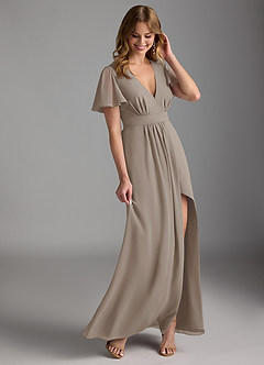 Azazie Zaniah Abiti da Damigella Abito A-Line in Chiffon Taupe image6