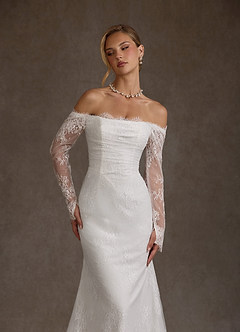 Azazie Kathleen Wedding Dresses Diamond White A-Line Off the Shoulder Lace Dress image6