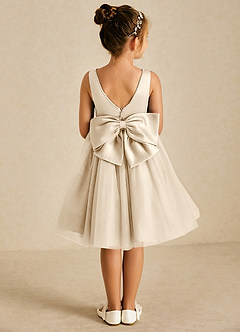 Azazie Sarina Flower Girl Dresses Champagne A-Line Bow Tulle Dress image1
