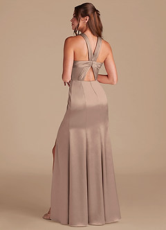 Azazie Rue Bridesmaid Dresses Taupe Mermaid Pleated Metallic Satin Dress image7