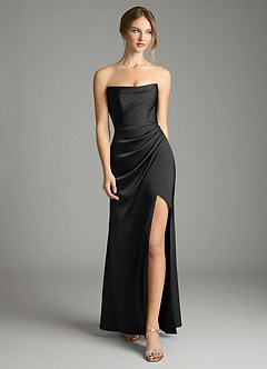 Azazie Leonis Bridesmaid Dresses Black Mermaid Pleated Stretch Satin Convertible Dress image5