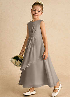 Azazie Edelweiss Abiti da Ragazza di Fiori Abito A-Line in Chiffon Plissettato Taupe image5