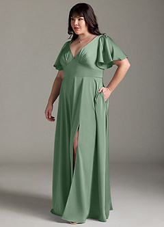 Azazie Kimber Bridesmaid Dresses Matcha A-Line Ruched Stretch Satin Dress image10