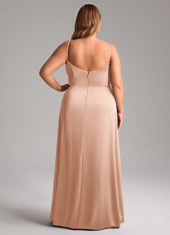 Azazie Azuree Bridesmaid Dresses Rose Gold A-Line Pleated Stretch Satin Dress image2