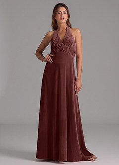 Azazie Tessie Bridesmaid Dresses Espresso A-Line Pleated Velvet Dress image1