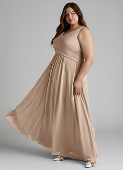 Azazie Flora Bridesmaid Dresses Taupe A-Line Pleated Chiffon Dress image12