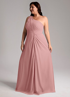 Azazie Brooke Robes de demoiselle d'honneur Robe Trapèze en Mousseline de soie Ue épaule Rose Poussiéreuse image5