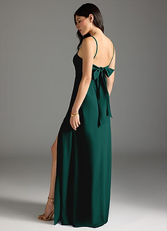 Azazie Melia Bridesmaid Dresses Pine A-Line Bow Stretch Crepe Dress image1
