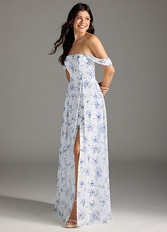 Azazie Chrysanta Final Sale Blue Cottage Floral A-Line Off the Shoulder Chiffon Convertible Dress image4