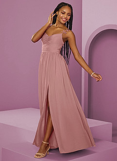Barbie ♥ Azazie Abiti da Damigella Abito A-Line in Chiffon Plissettato Rosa Polverosa image13
