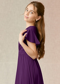 Azazie Mosley Junior Grape A-Line Ruched Mesh Dress image6